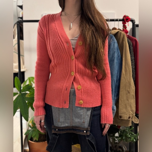 Vintage Sweaters - 1980'S MOHAIR BLEND CABLE KNIT CARDIGAN PINK SMALL VINTAGE